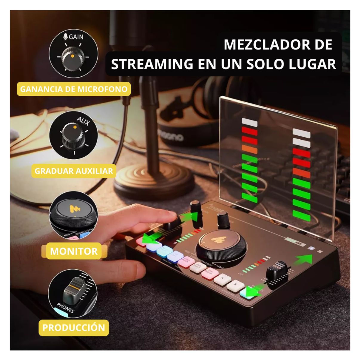 MAONO - Mezclador De Audio Tarjeta De Sonido Maono Escenario Efectos Portatil