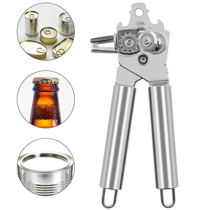 GENERICO - ABRELATAS DESTAPADOR MULTIFUNCIONAL 3 EN 1 ACERO INOXIDABLE