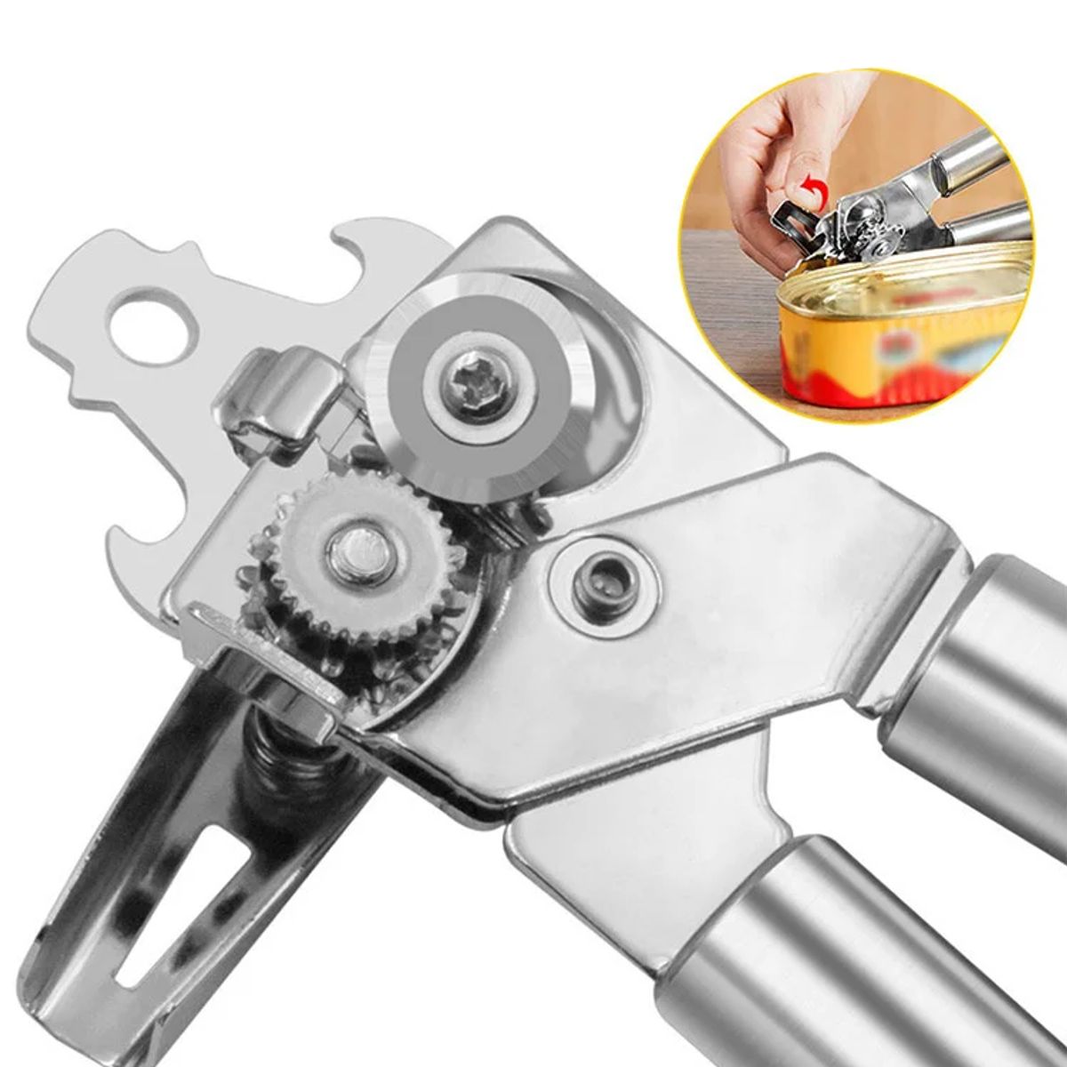 GENERICO - ABRELATAS DESTAPADOR MULTIFUNCIONAL 3 EN 1 ACERO INOXIDABLE