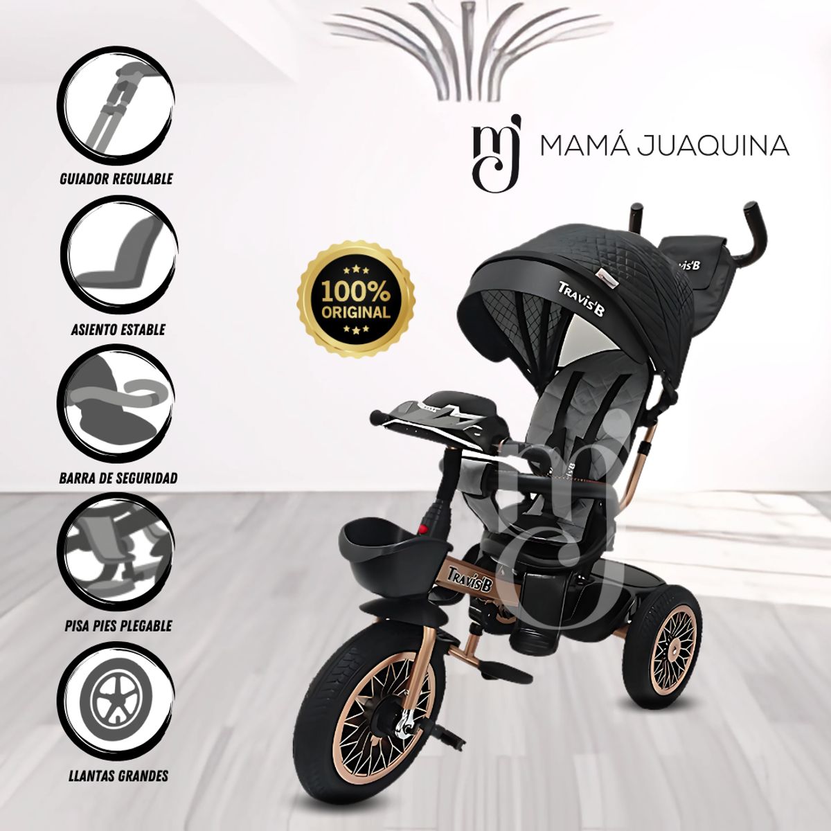 BEAUTIFUL - Triciclo Giratorio de Lujo «TRAVIS II» USB Bluetooth Black
