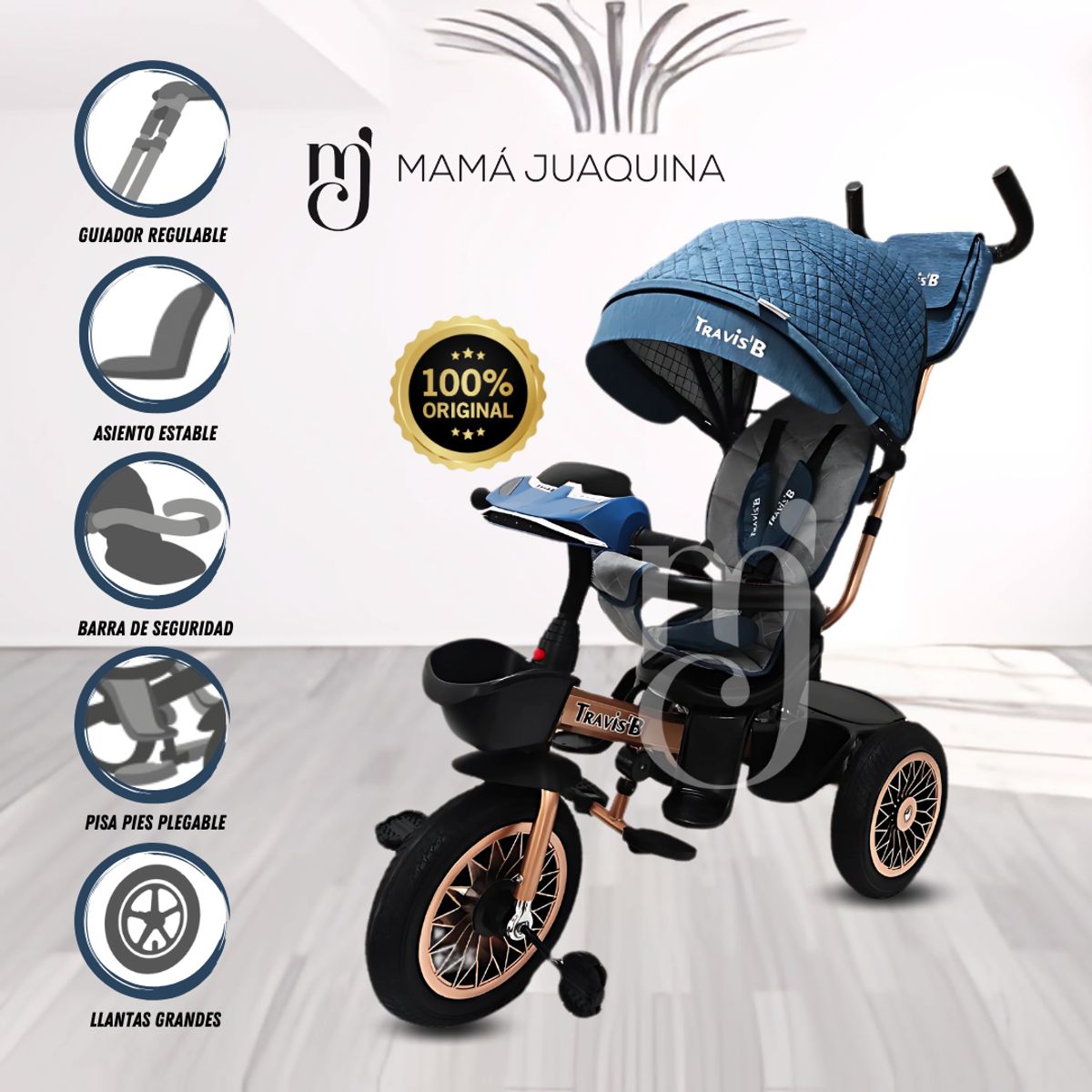 BEAUTIFUL - Triciclo Giratorio de Lujo «TRAVIS II» USB Bluetooth Blue