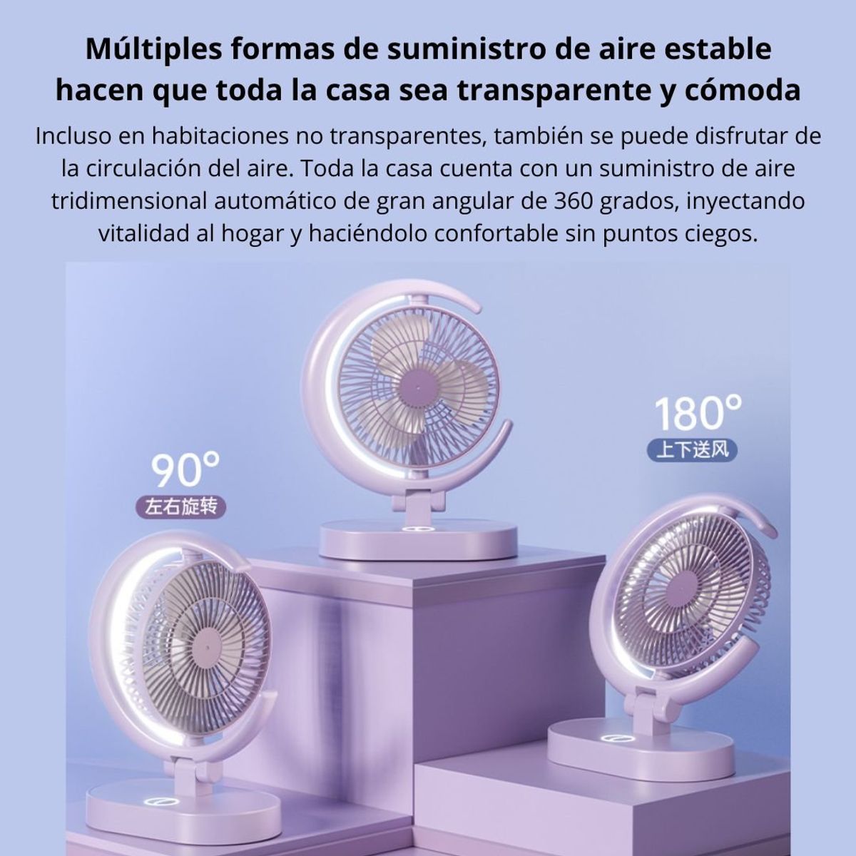 GENERICO - Ventilador Sobremesa Luz Blanca 3 Velocidades Diseño de Luna KS-2028