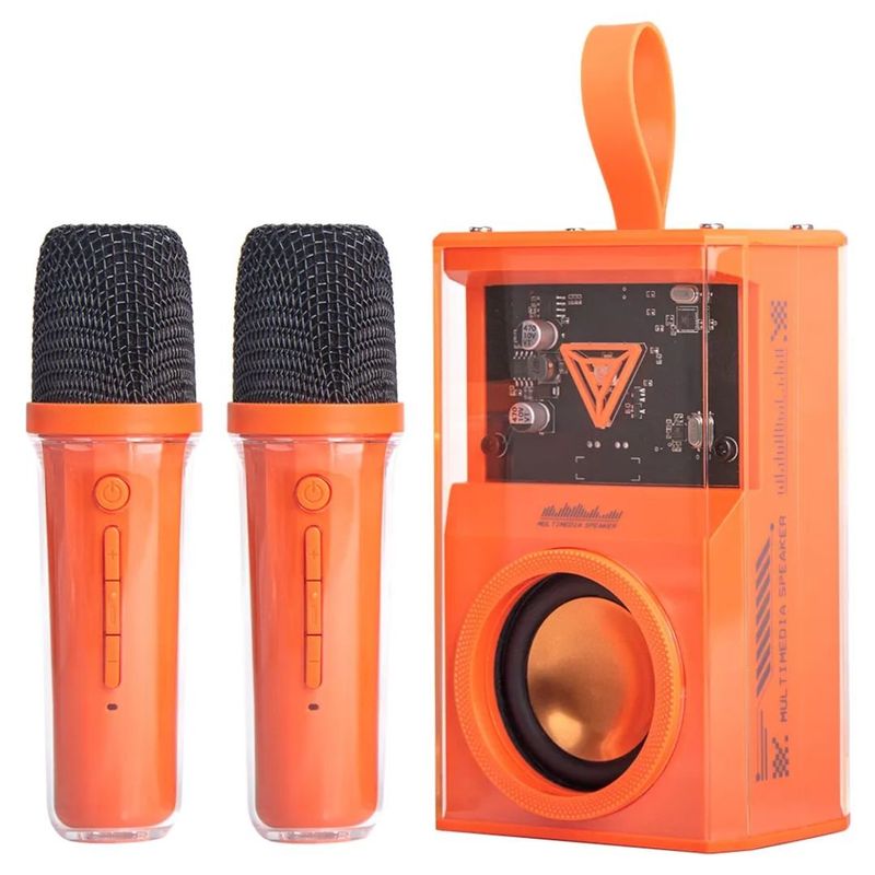 SEISA - Parlante Karaoke Portatil RGB Bluetooth + 2 Micrófonos SQ-K3SM Naranja