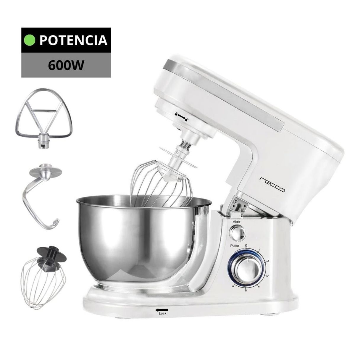 JM IMPORT - Batidora Pedestal RECCO de 600W - Blanco