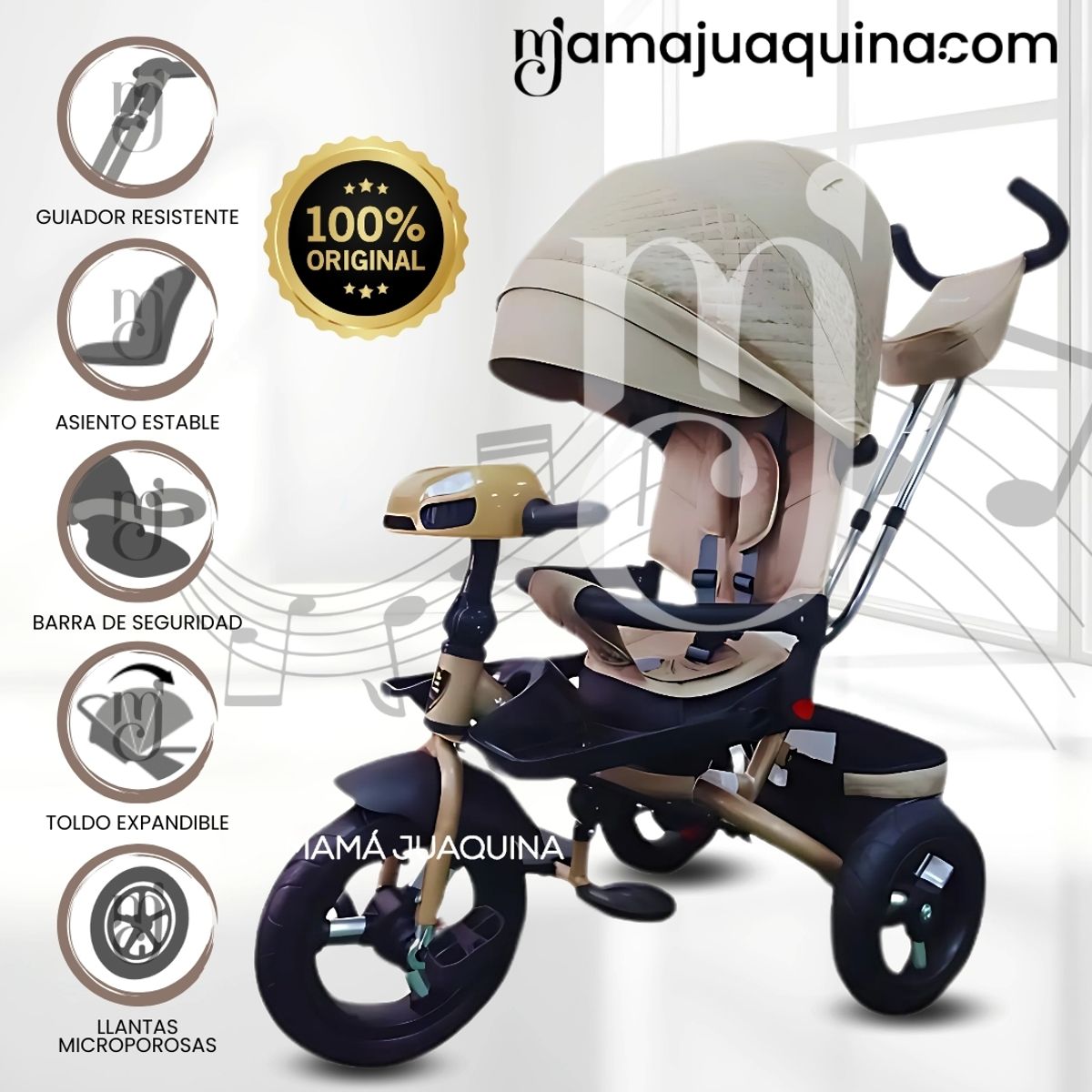 Baby Kits - Triciclo Guiador para Niños «EFABEL» Edición Limitada Beige