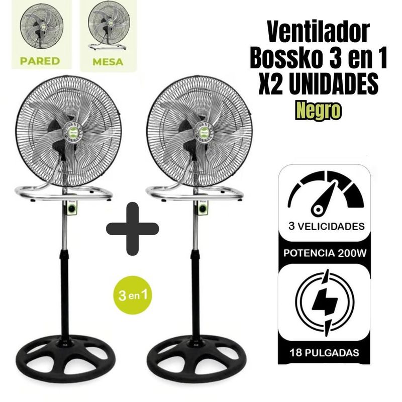 BOSSKO - Ventilador Bossko 5 Aspas 3 En 1  18'' 200W  BK-8219VNG X2 unidades