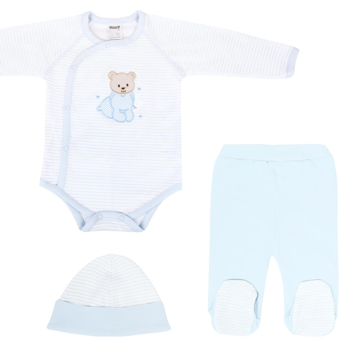 GENERICO - Ajuar Algodón - Osito - 3 piezas - Celeste