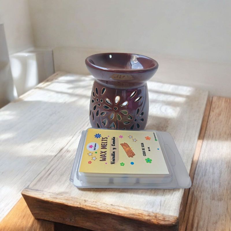 GENERICO - PACK HORNITO QUEMADOR MARRON FLOWER MAS WAX MELTS DE CERA