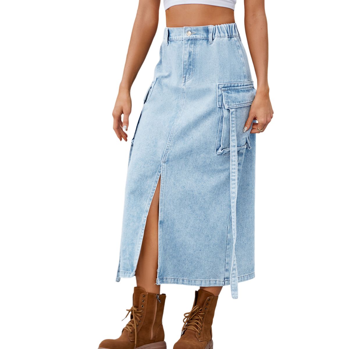 BLWOENS - Falda vaquero busto para mujeres - Azul