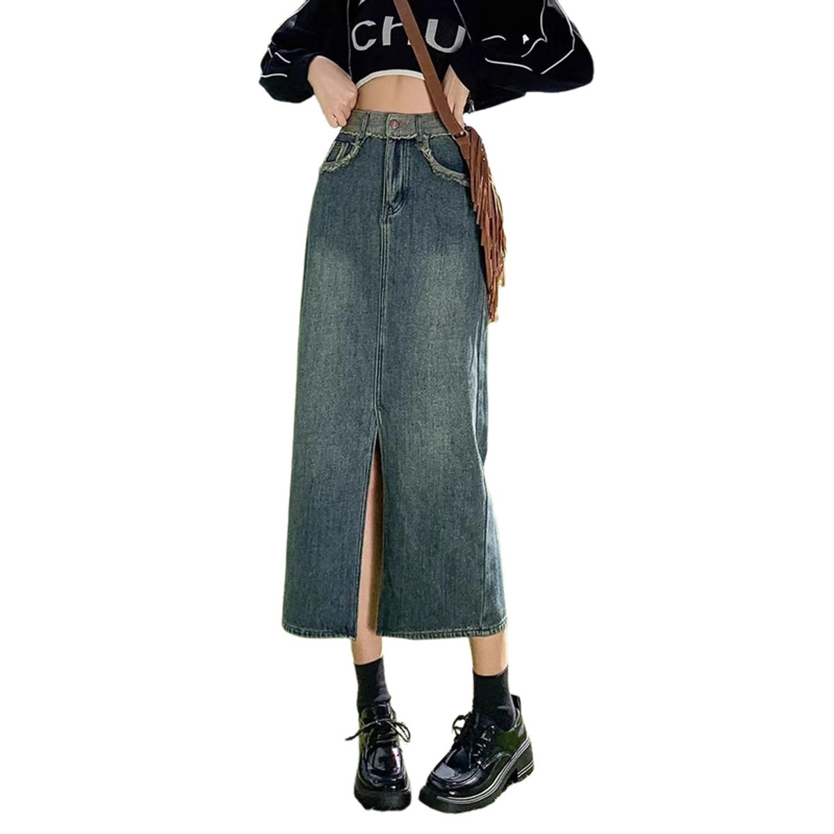 BLWOENS - Falda vaquero busto para mujeres - Azul