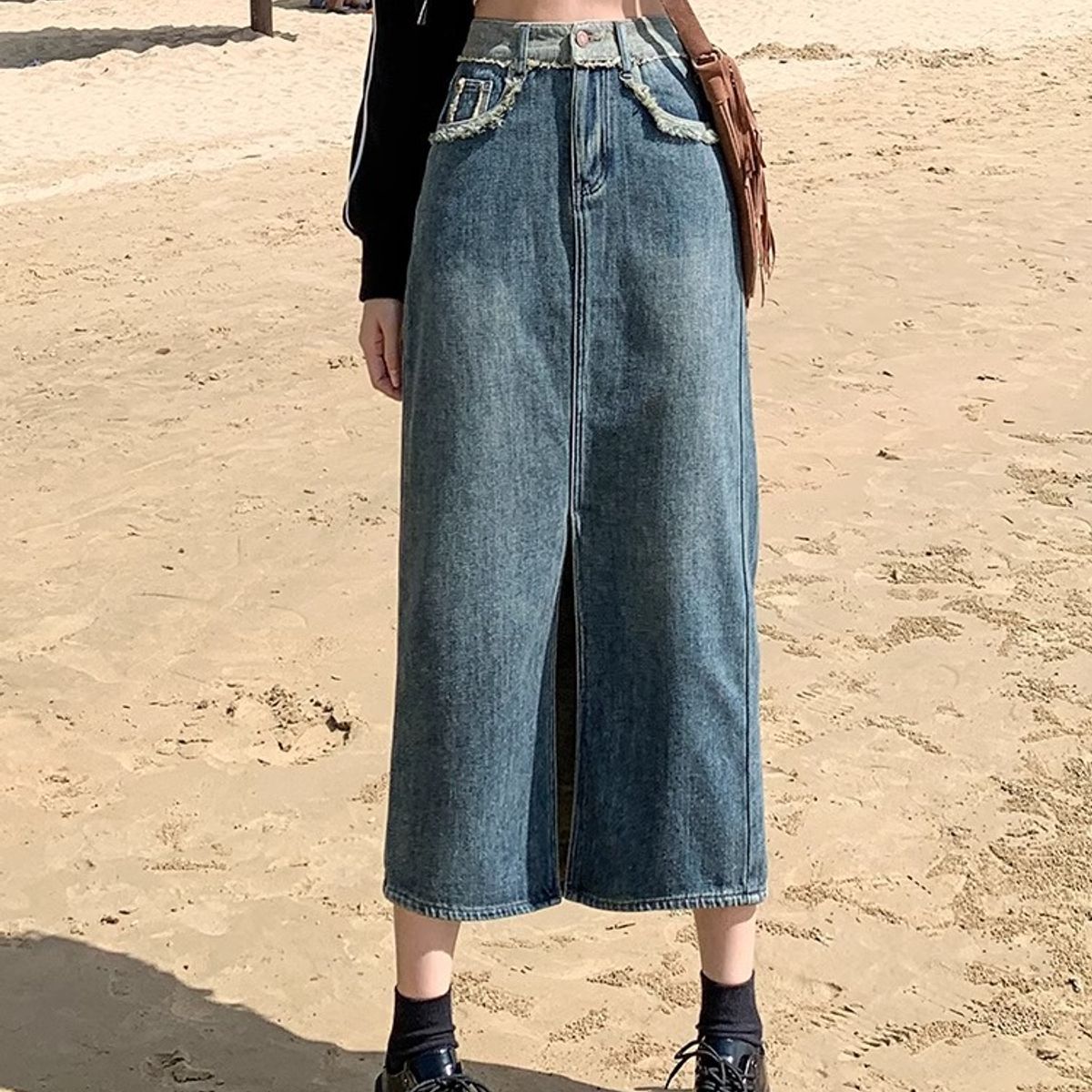 BLWOENS - Falda vaquero busto para mujeres - Azul