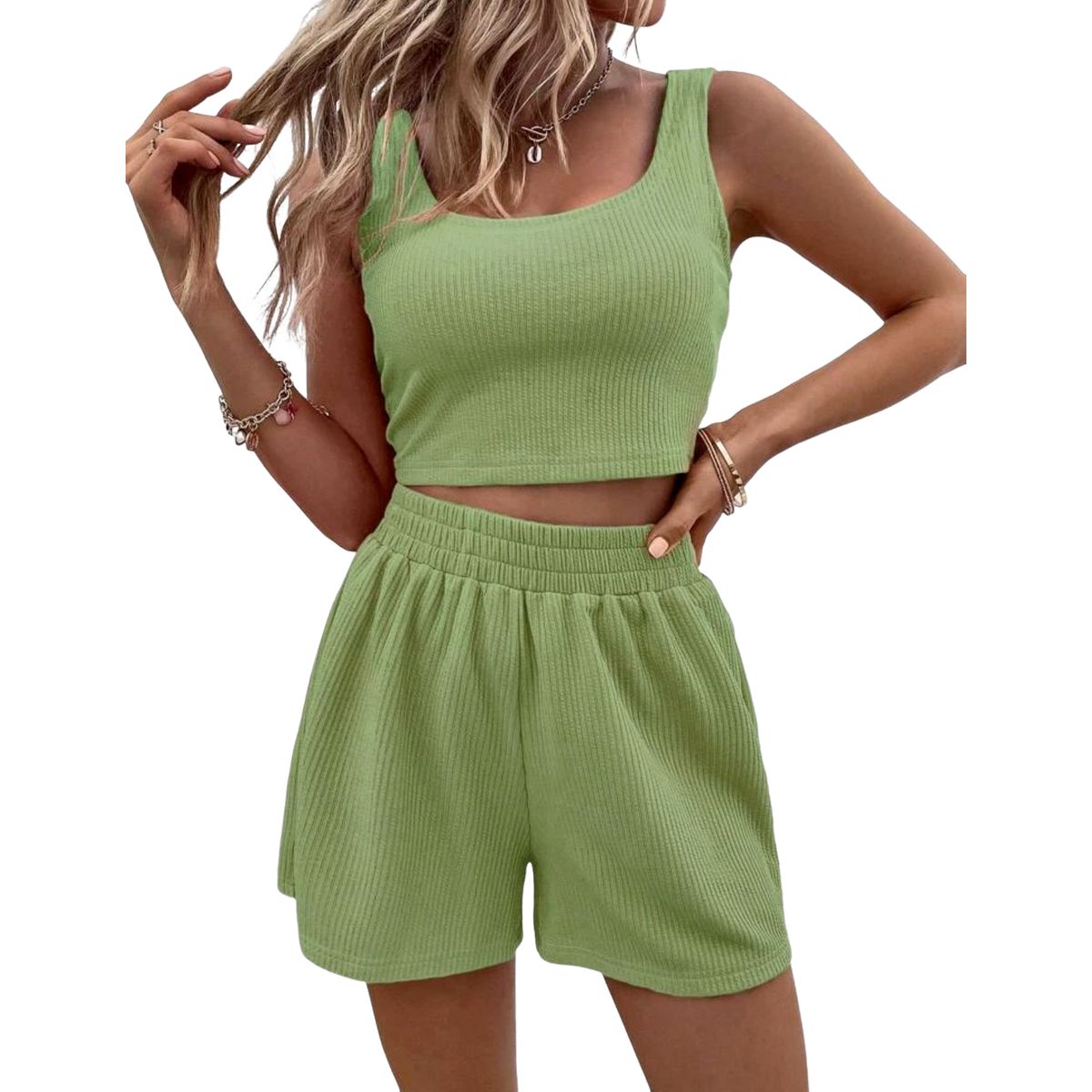 BLWOENS - Traje de verano femenino - 2 piezas - Verde