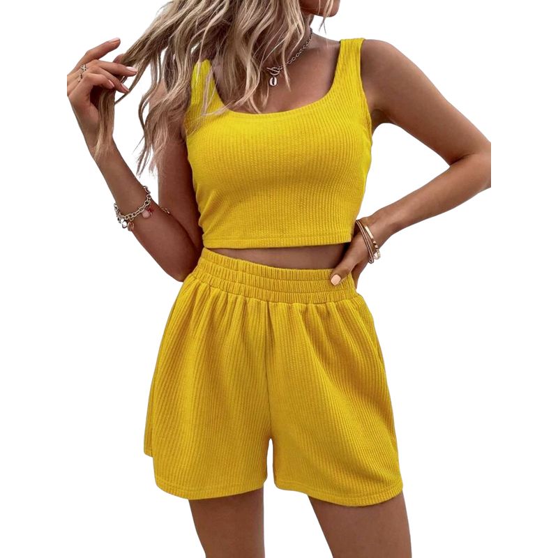 BLWOENS - Traje de verano femenino - 2 piezas - Amarillo
