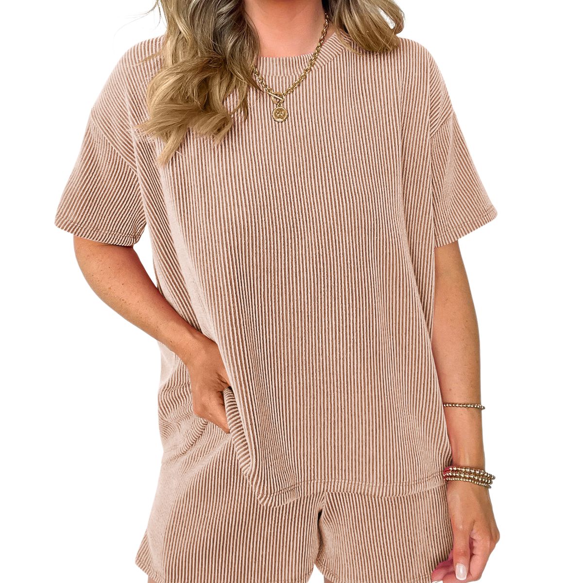 BLWOENS - Traje de verano femenino - 2 piezas - Marrón