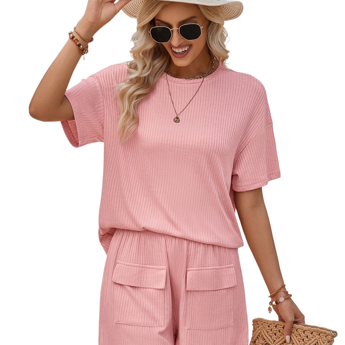 BLWOENS - Traje de verano femenino - 2 piezas - Rosa