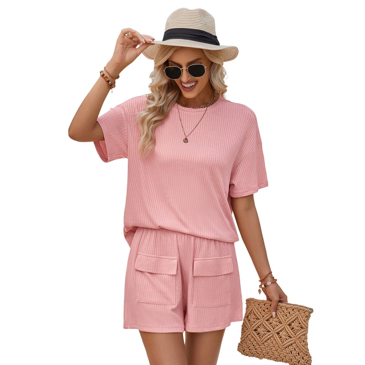 BLWOENS - Traje de verano femenino - 2 piezas - Rosa