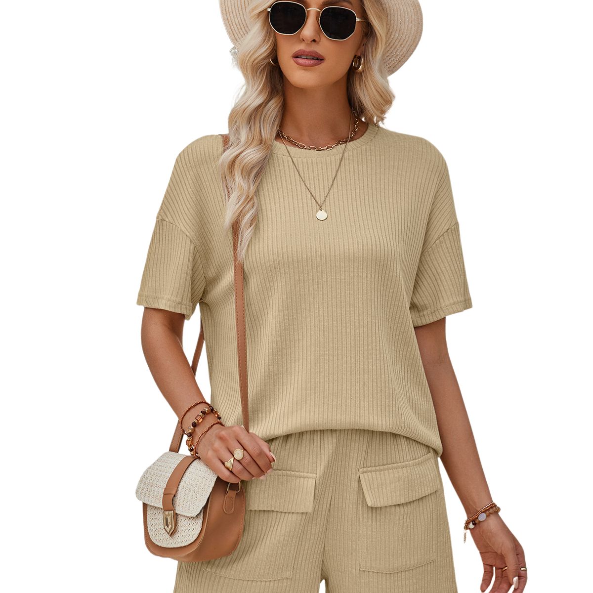 BLWOENS - Traje de verano femenino - 2 piezas - Beige