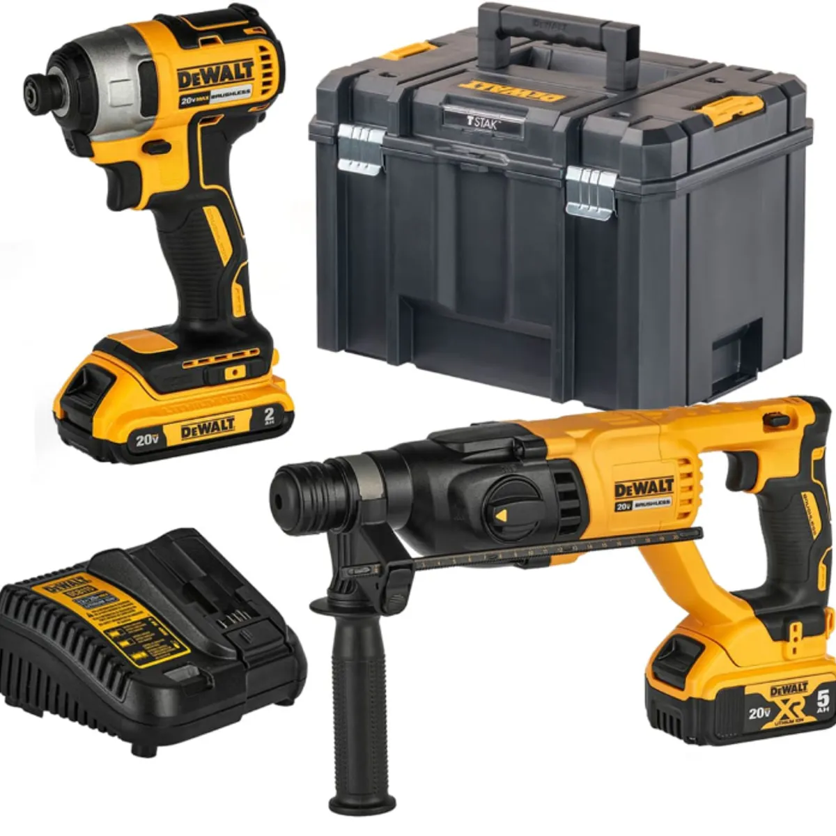 DEWALT - RotomartilloSds-Plus 26J+Atornillador de Impacto14 20V+2 Bat +Caja de Herramientas Dewalt