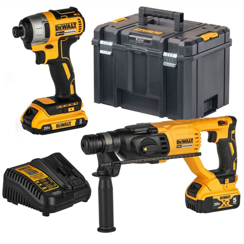 DEWALT - RotomartilloSds-Plus 26J+Atornillador de Impacto14 20V+2 Bat +Caja de Herramientas Dewalt