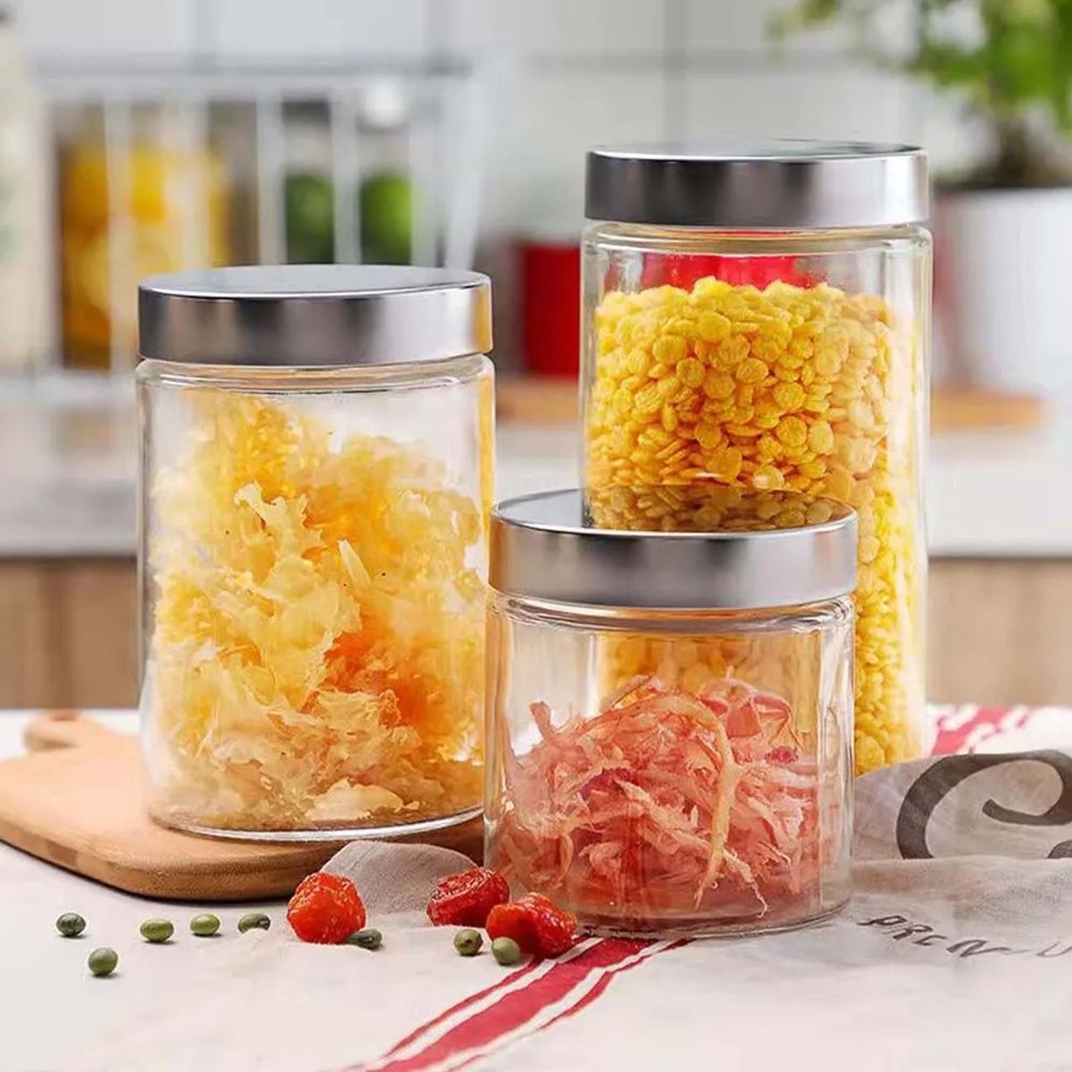 ORIGINARIA - Frascos de Vidrio con Acero inox   3 piezas