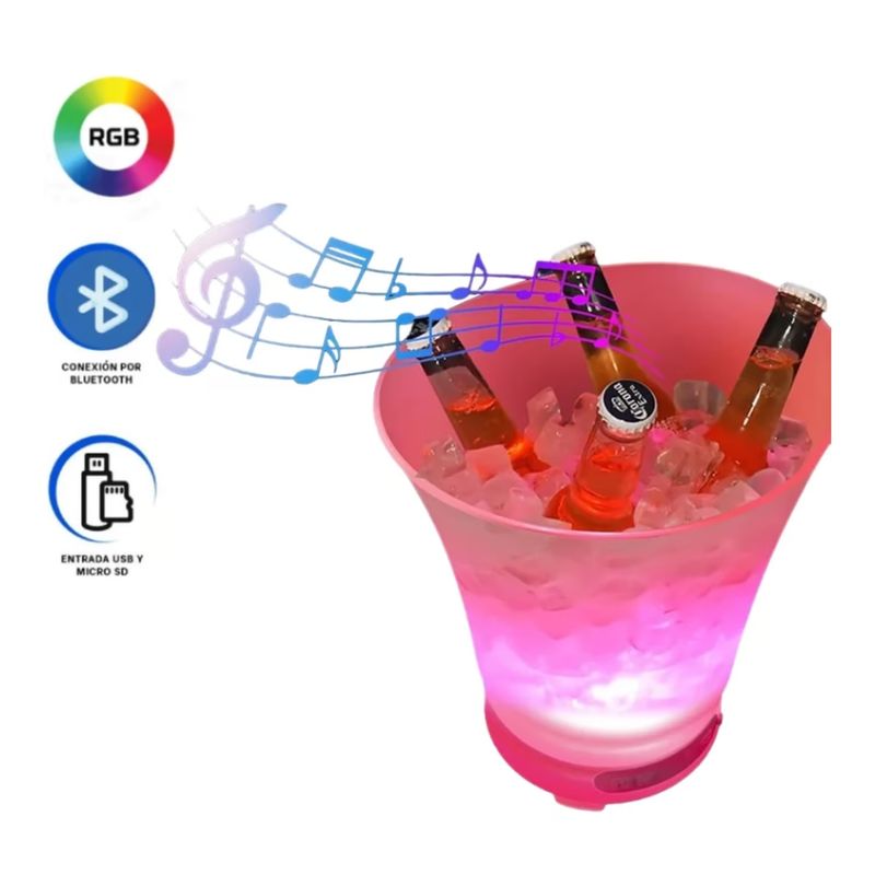 GENERICO - PARLANTE BLUETOOTH HIELERA RECARGABLE LUZ RGB CUBETA DE 7 LITROS