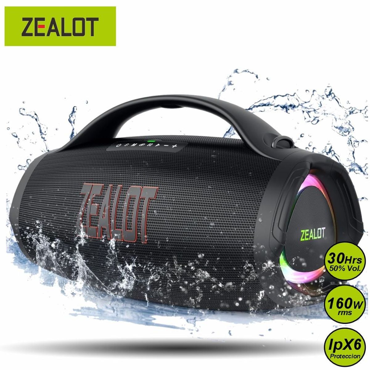 ZEALOT - Parlante Bluetooth Zealot S98 Negro Resistente al Agua 160W