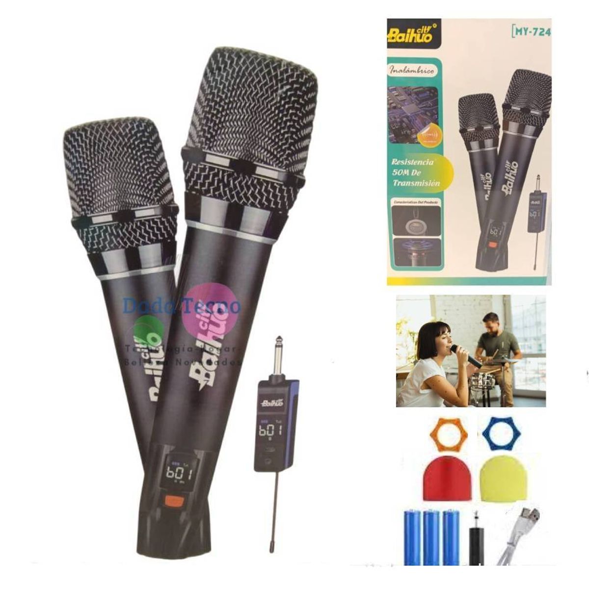 GENERICO - Kit Microfono Inalambrico Recargable UHF Karaoke Fiestas Para Equipos
