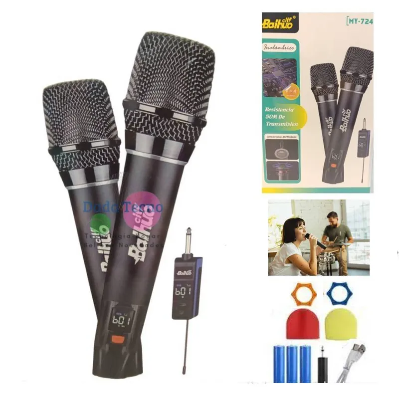 GENERICO - Kit Microfono Inalambrico Recargable UHF Karaoke Fiestas Para Equipos