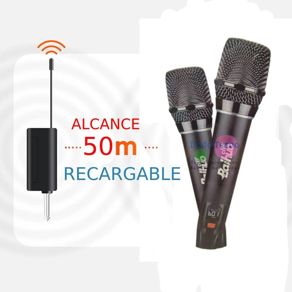 GENERICO - Kit Microfono Inalambrico Recargable UHF Karaoke Fiestas Para Equipos