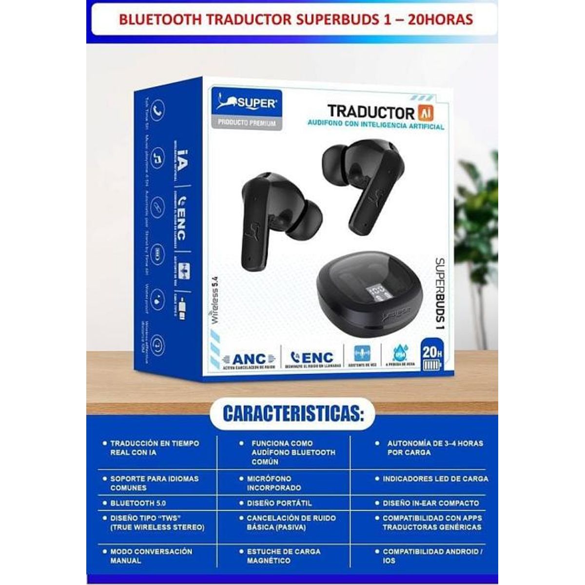 GENERICO - AUDIFONOS TRADUCTOR SUPERBUDS 1 AI BLUETOOTH BLANCOS