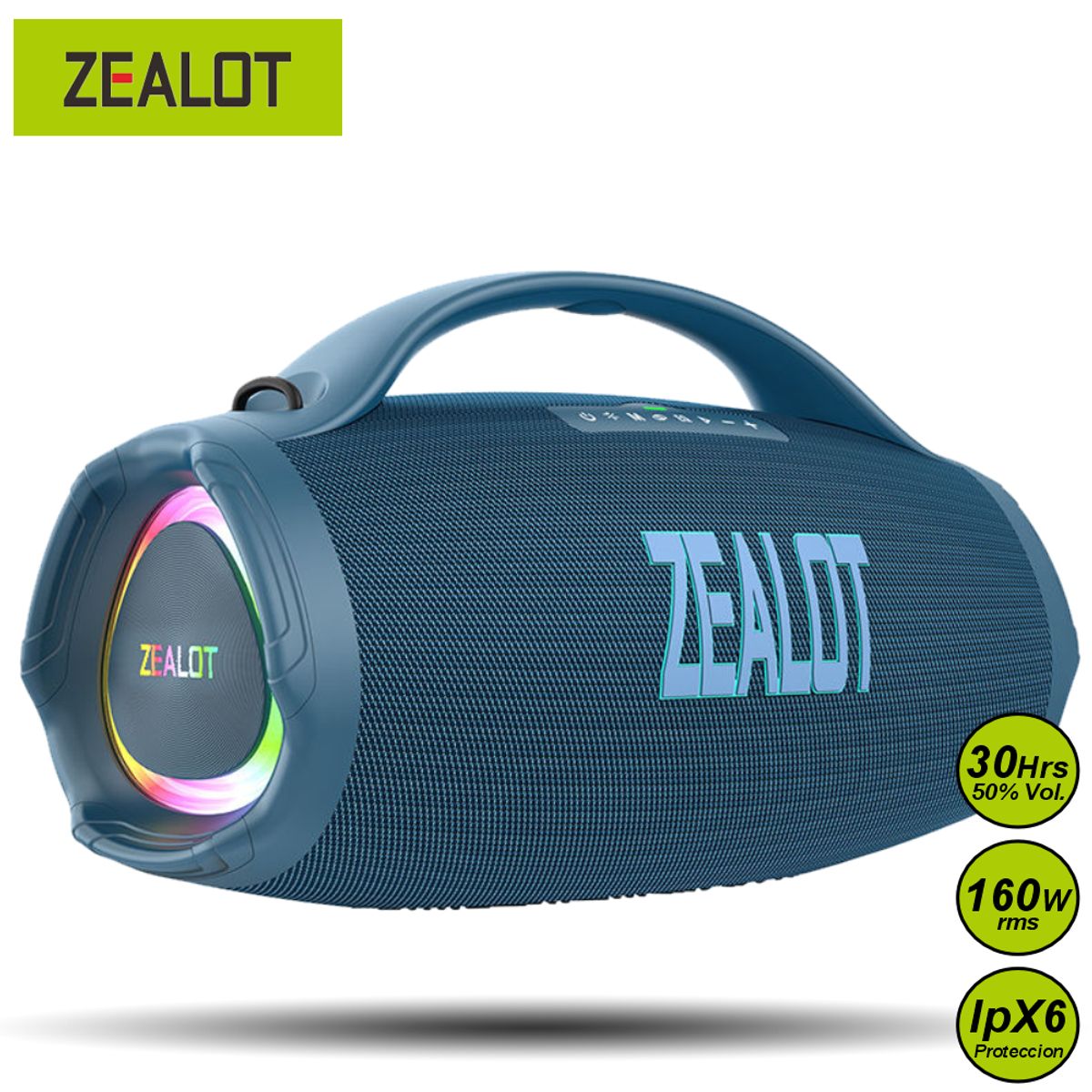 ZEALOT - Parlante Bluetooth Zealot S98 Azul Resistente al Agua 160W