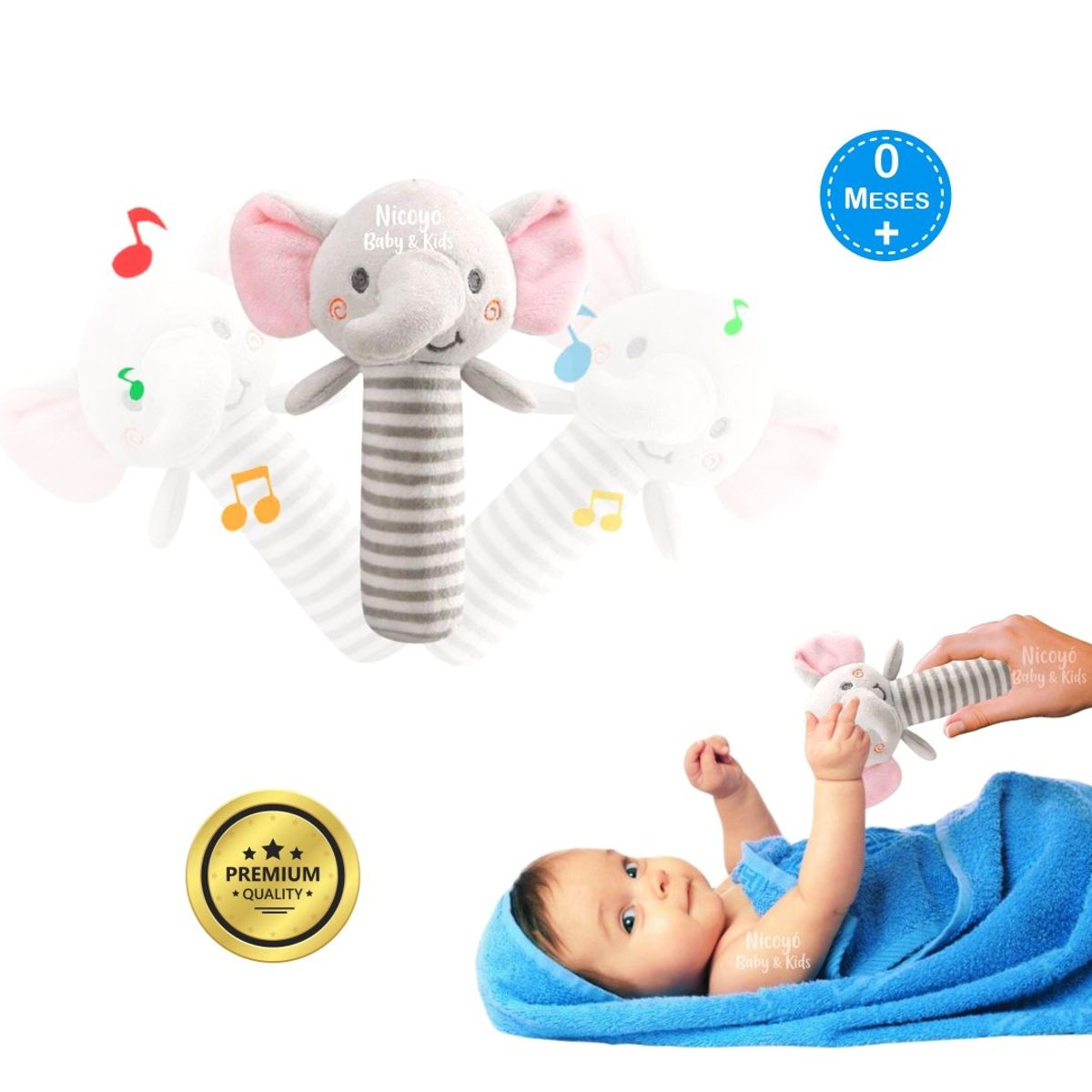 BABY - Peluche Sonajero Elefante - Perfecto para la Manito del Bebé