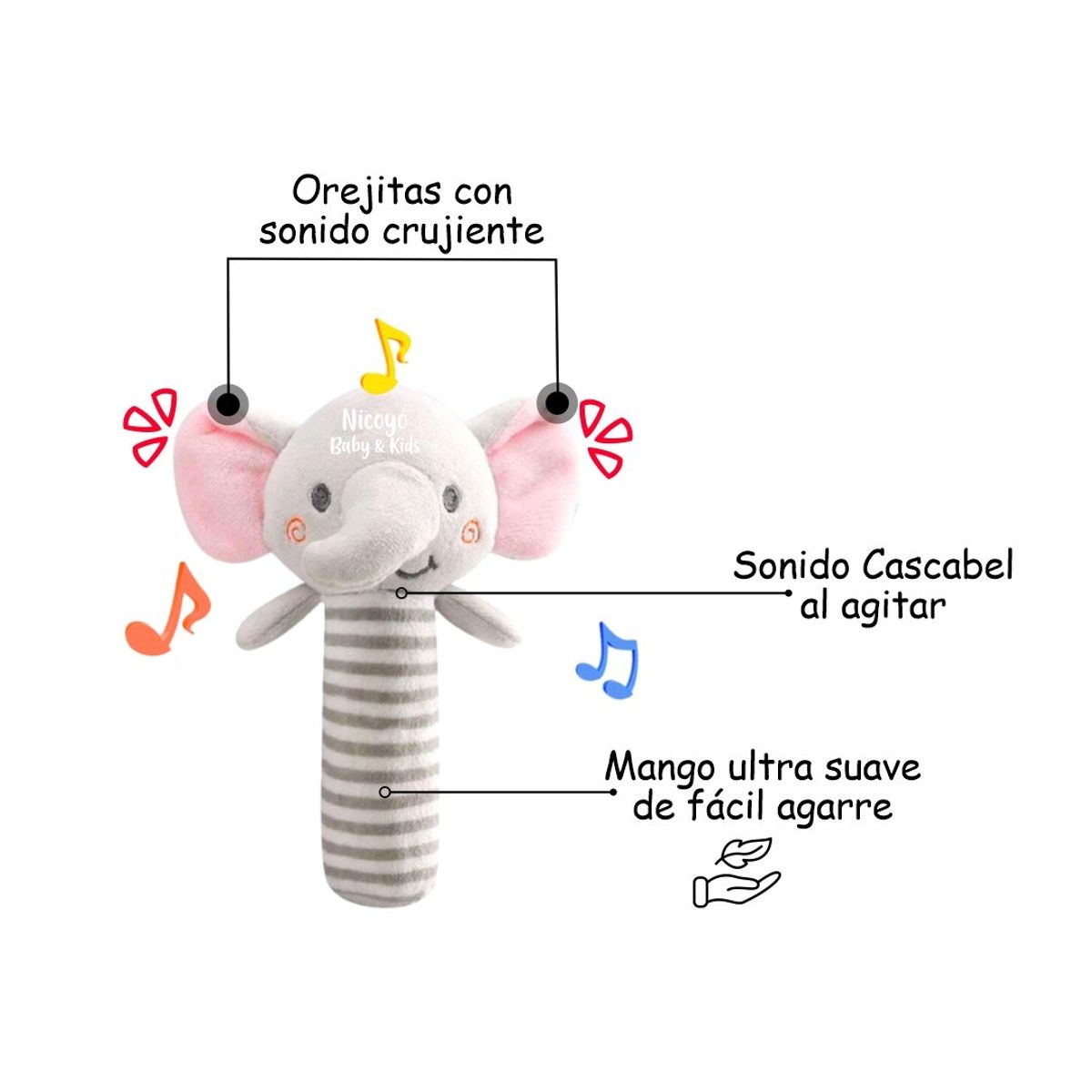 BABY - Peluche Sonajero Elefante - Perfecto para la Manito del Bebé