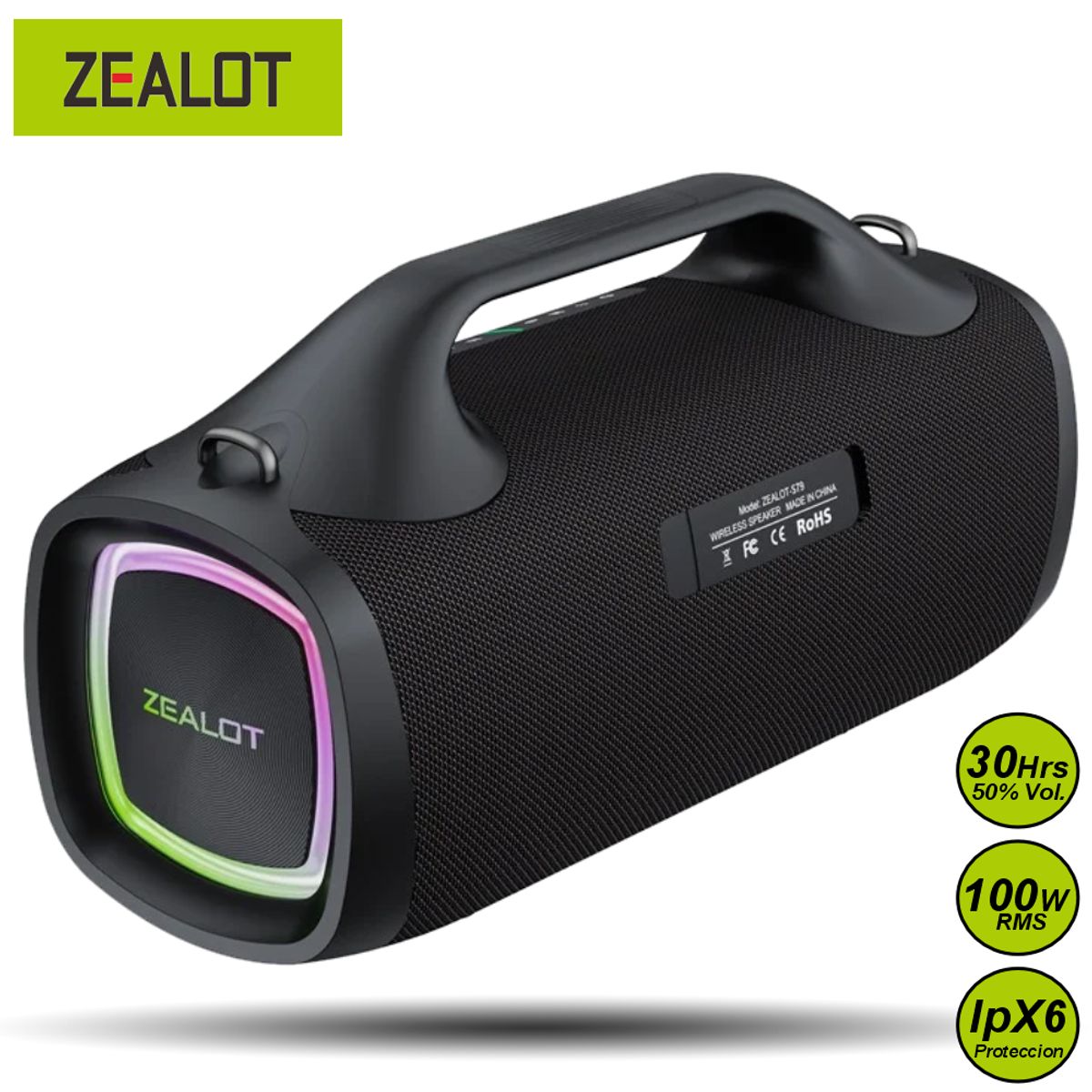 ZEALOT - Parlante Bluetooth Zealot S79 Negro Resistente al Agua 100W