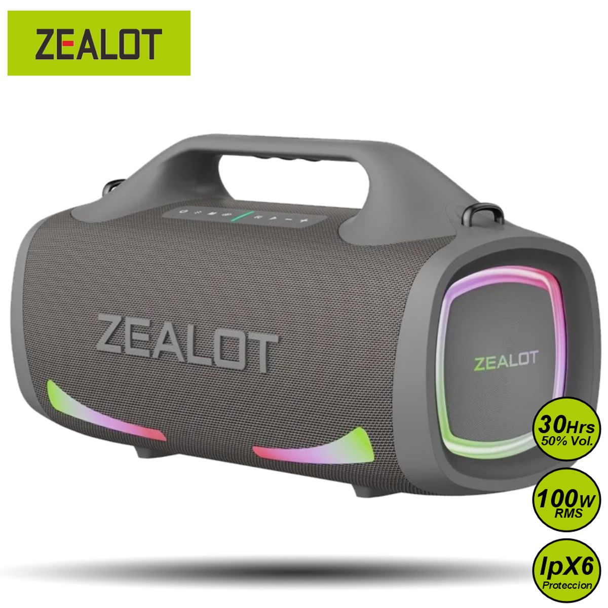 ZEALOT - Parlante Bluetooth Zealot S79 Gris Resistente al Agua 100W