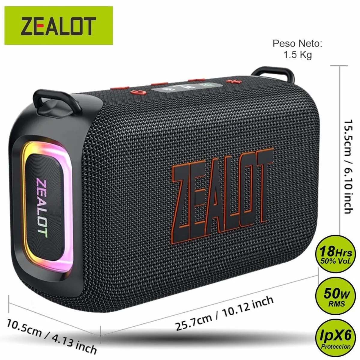 ZEALOT - Parlante Bluetooth Zealot S85 Negro Resistente al Agua 50W