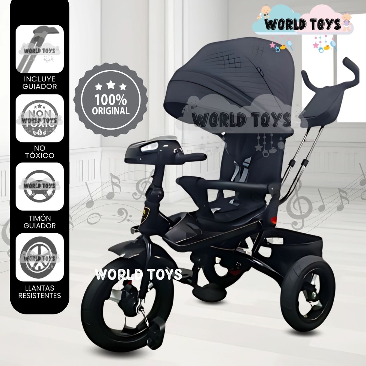 BABY KITS - Triciclo Guiador para Niños «EFABEL» Black