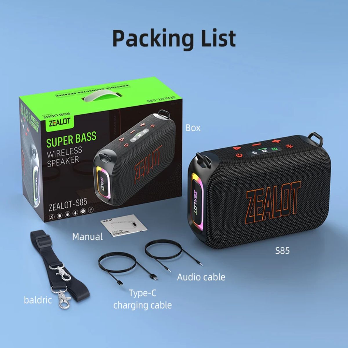 ZEALOT - Parlante Bluetooth Zealot S85 Camuflaje Resistente al Agua 50W