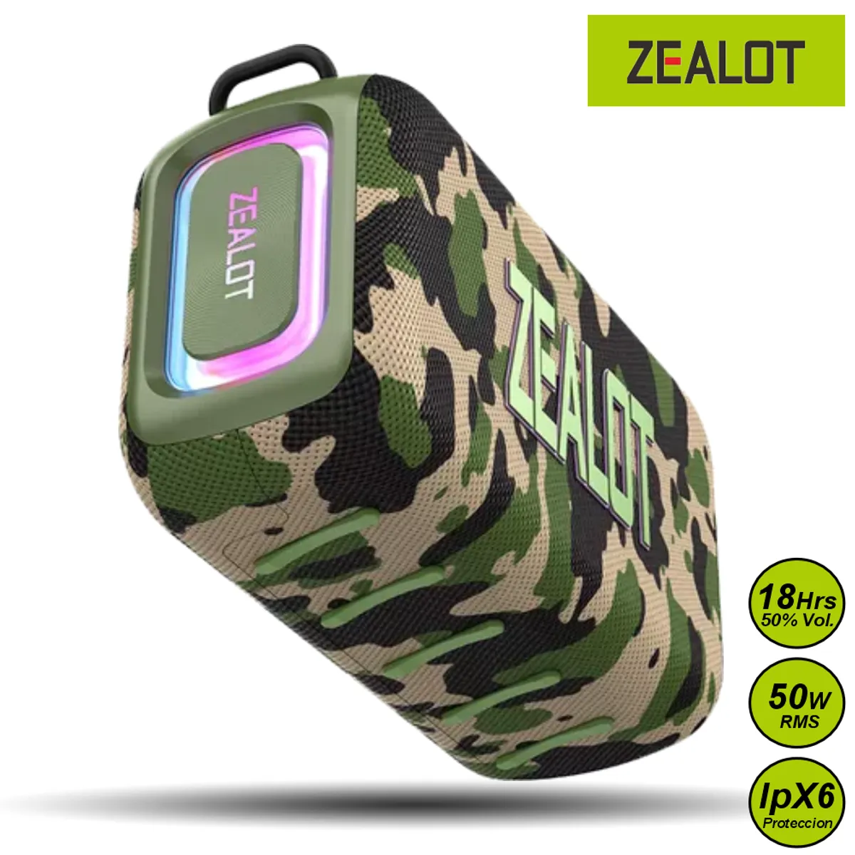 ZEALOT - Parlante Bluetooth Zealot S85 Camuflaje Resistente al Agua 50W