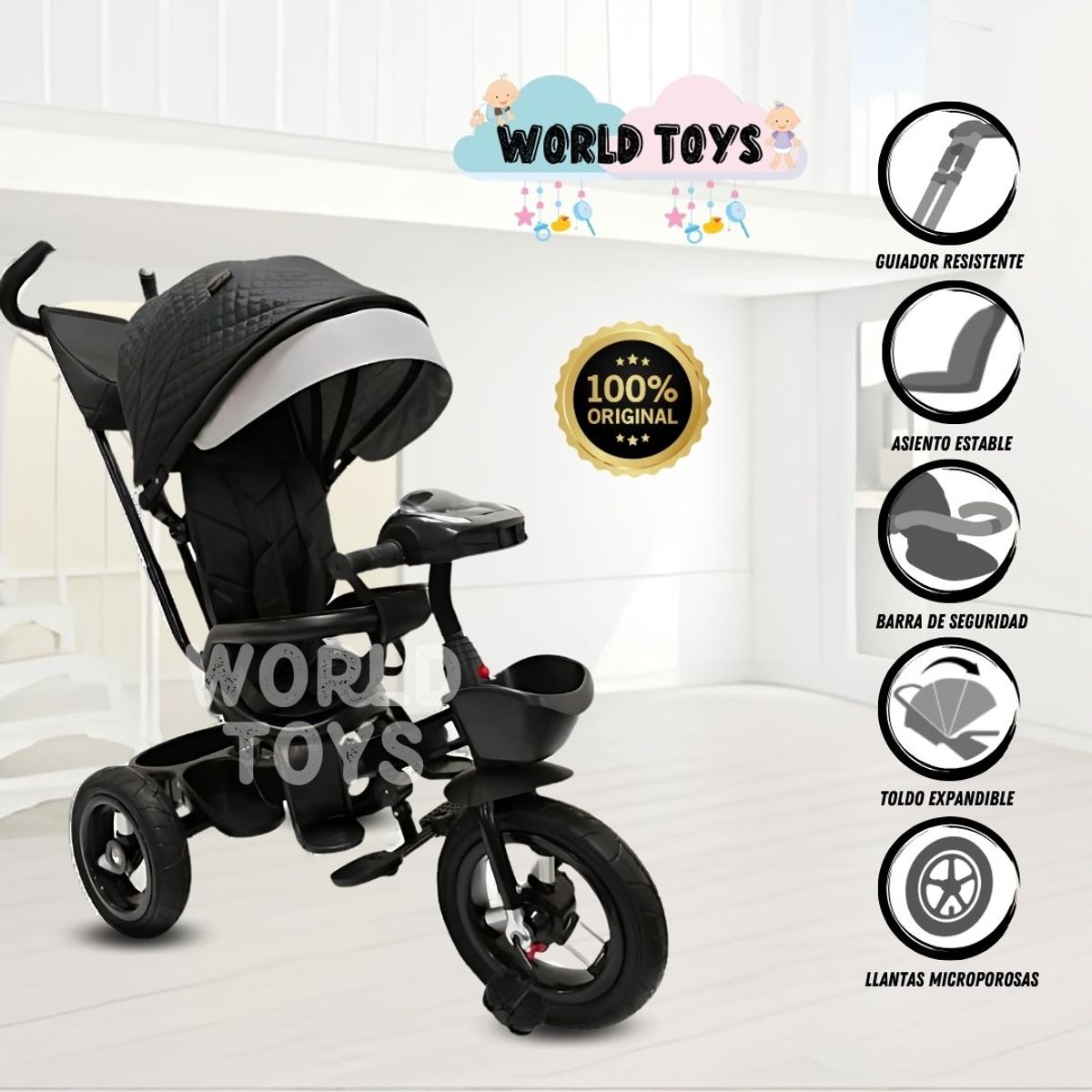 BABY KITS - Triciclo Guiador para Niños «RYMES» Black