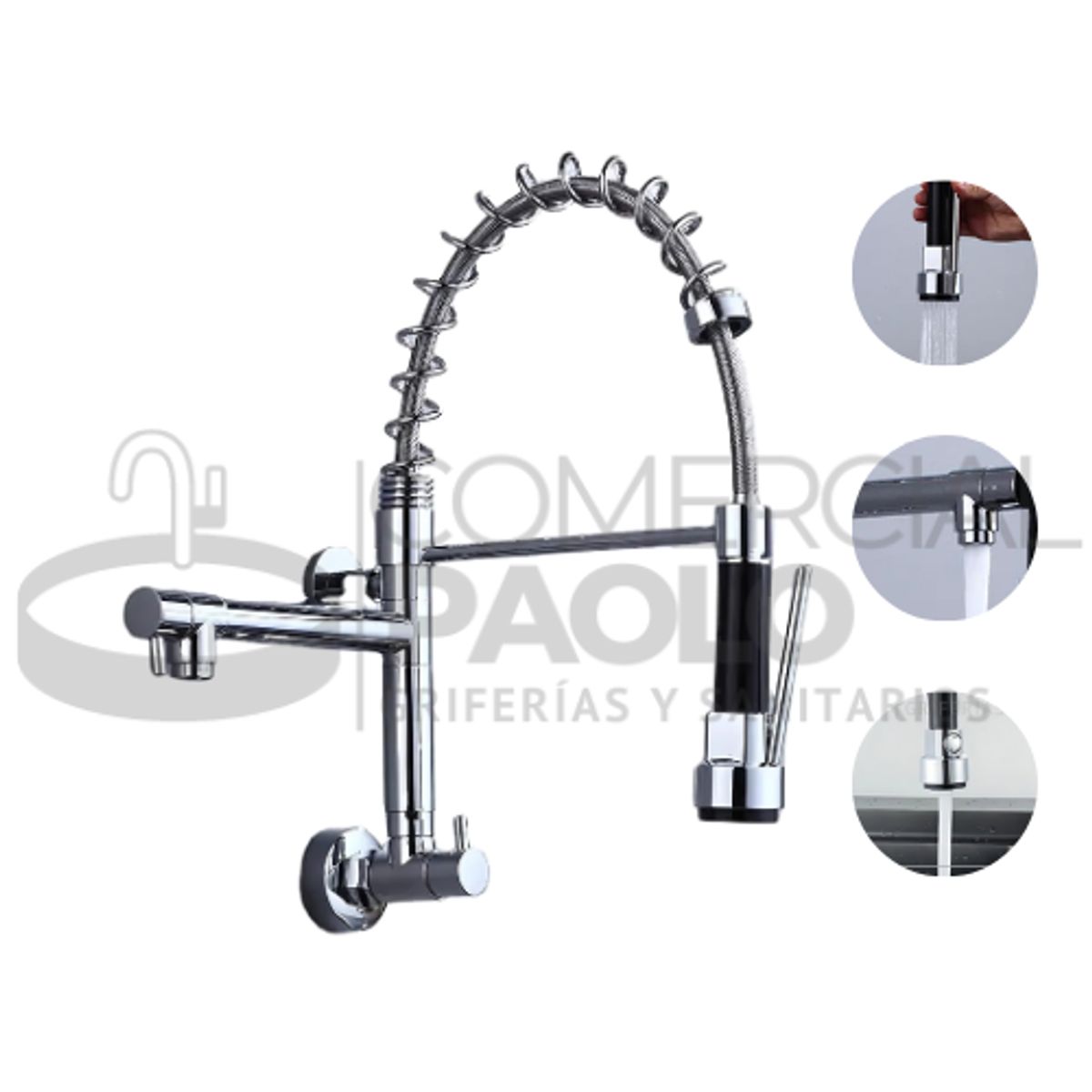 GENERICO - LLAVE PARA COCINA RESORTE PARED CROMADO F1005