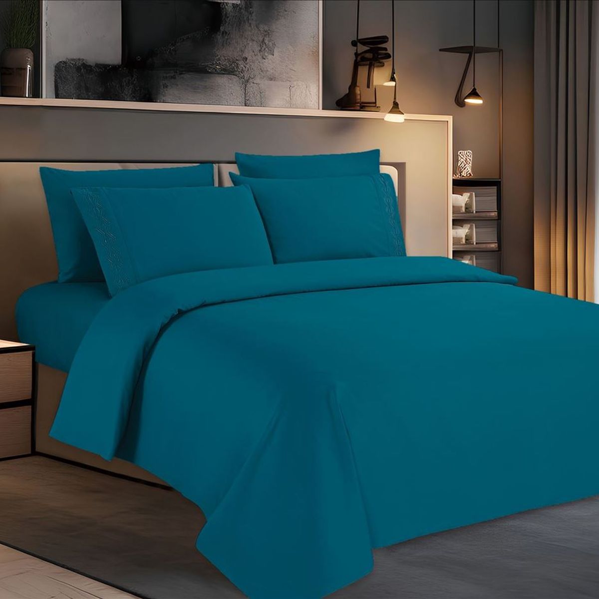 CASATEX - Juego de Sábanas Queen con bordado 100% Algodón