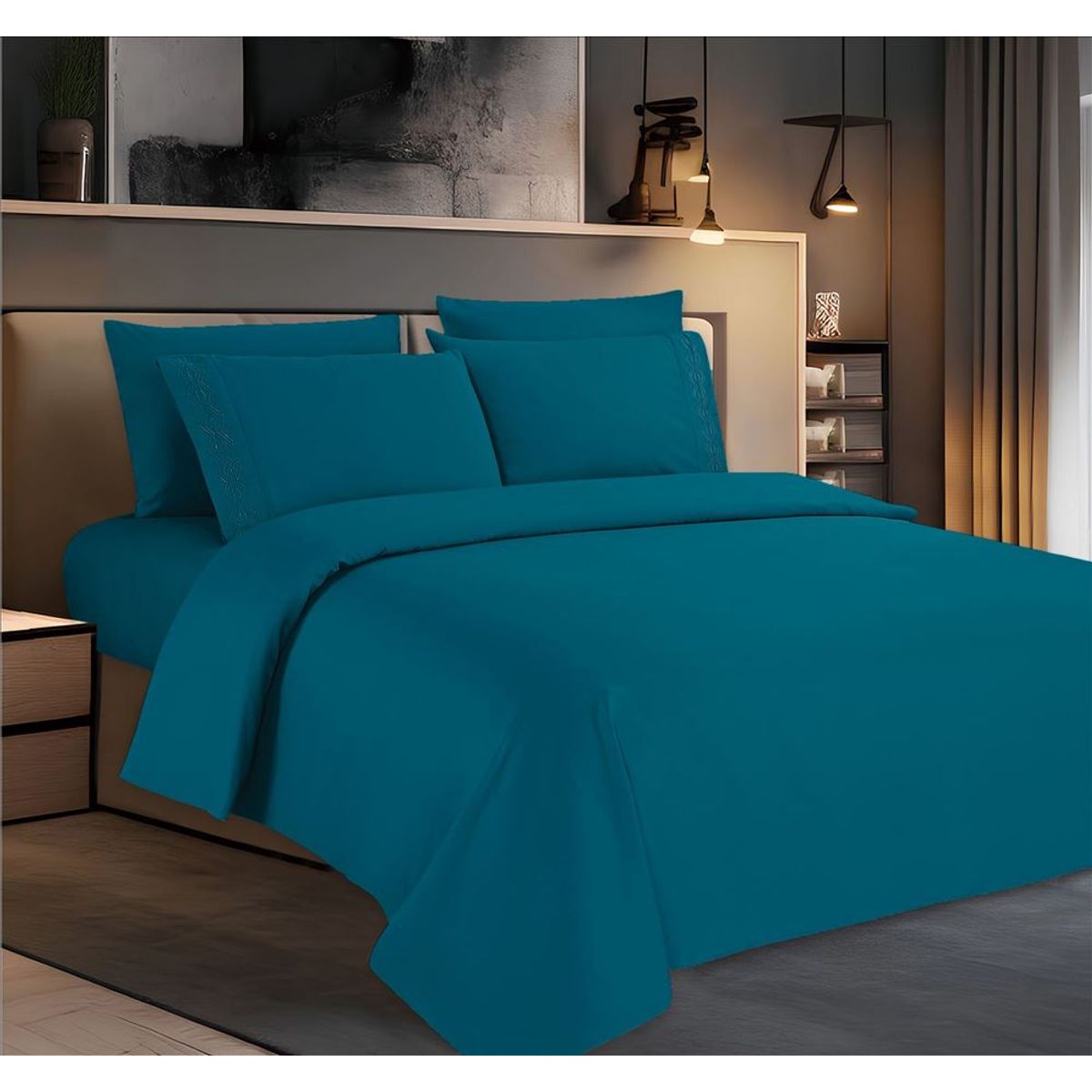 CASATEX - Juego de Sábanas Queen con bordado 100% Algodón