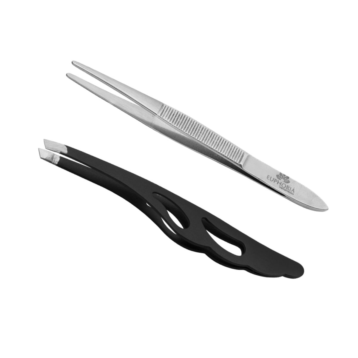 EUPHORIA - Pinzas Depilatorias Punta BISELADA y FINA de Acero Inox
