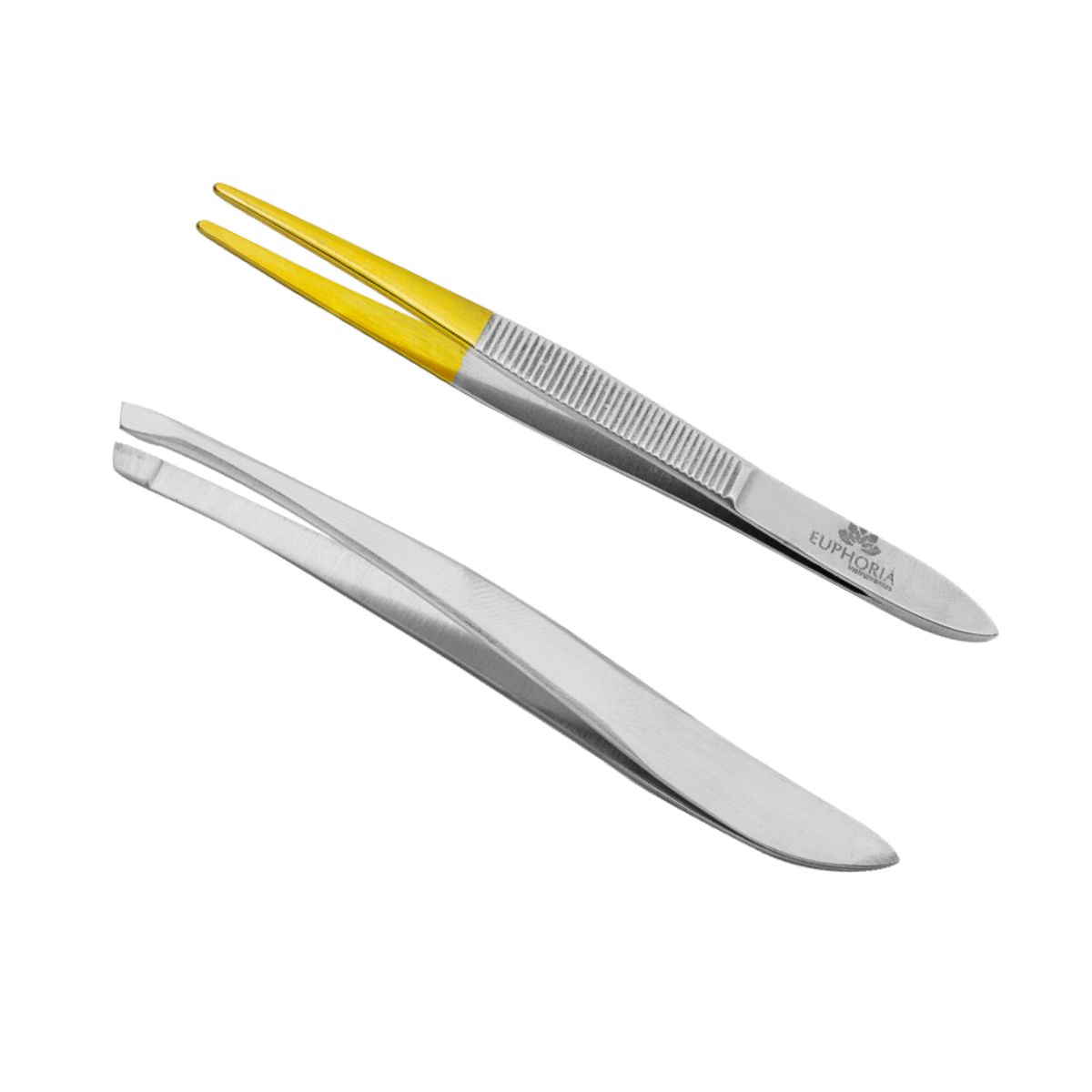 EUPHORIA - Pinzas Depilatorias Punta BISELADA y FINA de Acero Inox