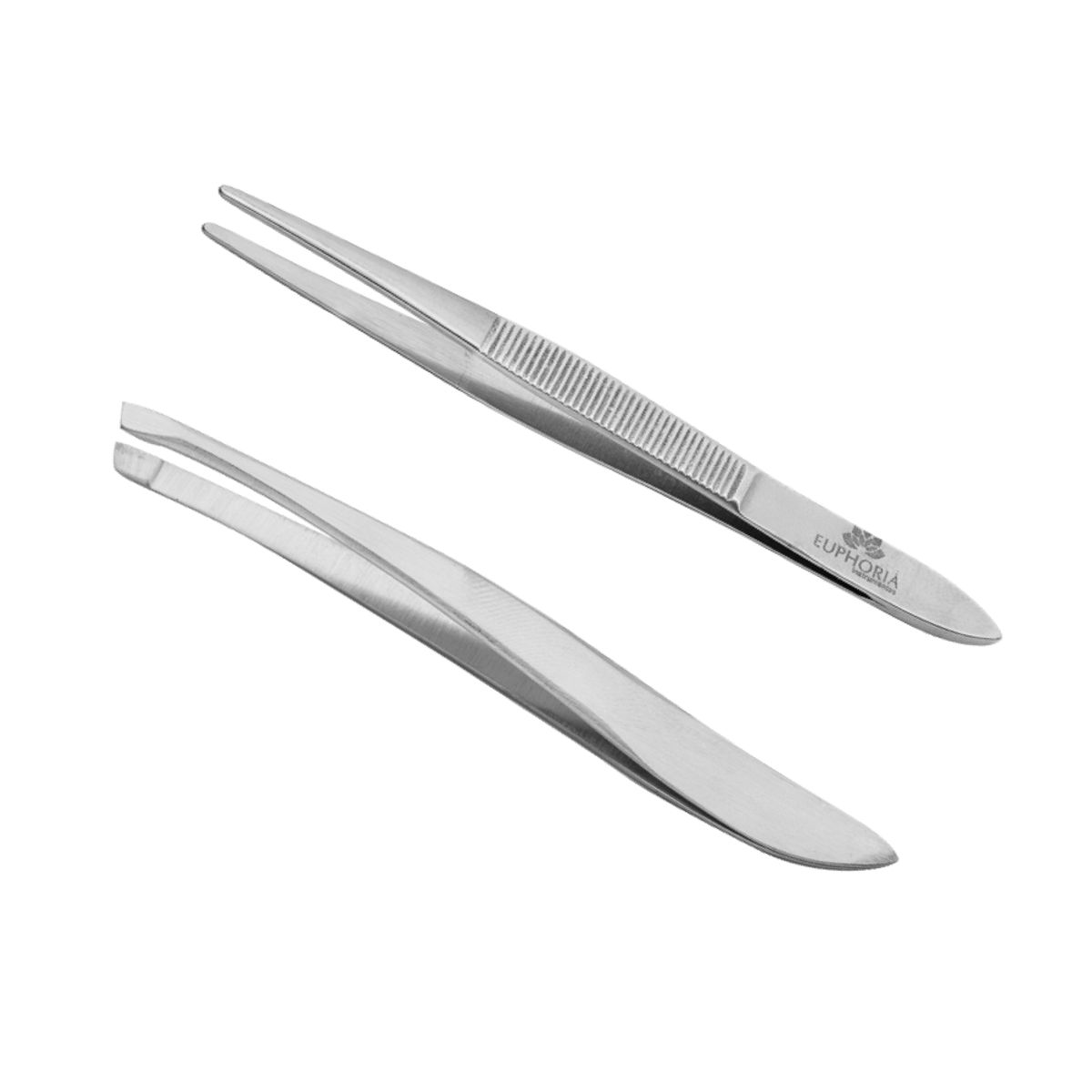 EUPHORIA - Pinzas Depilatorias Punta BISELADA y FINA de Acero Inox