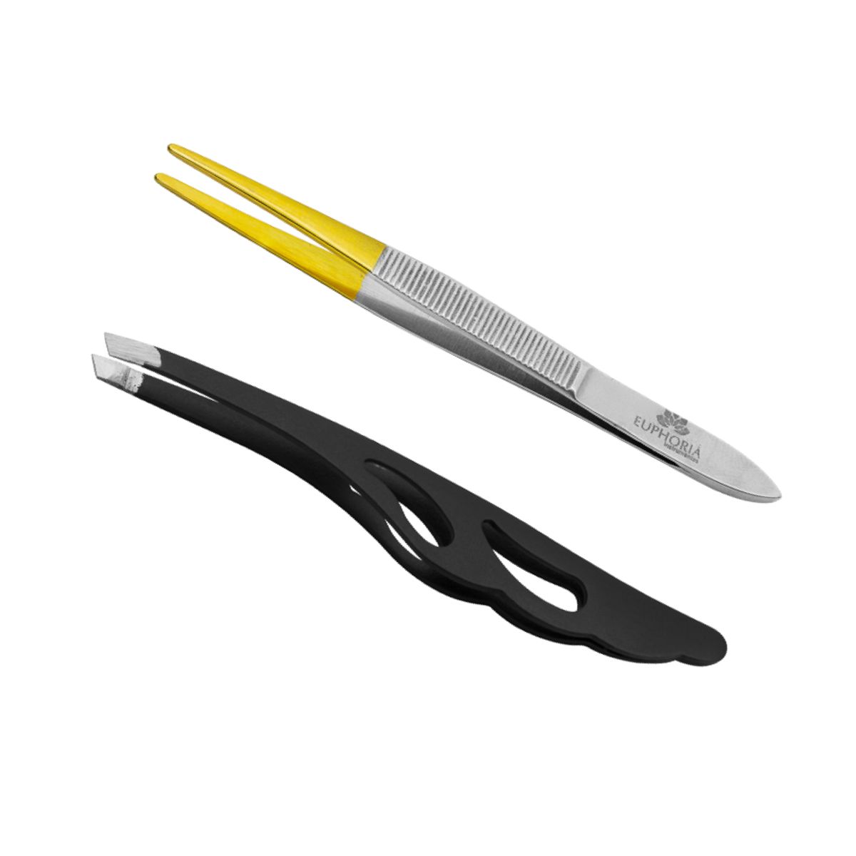 EUPHORIA - Pinzas Depilatorias Punta BISELADA y FINA de Acero Inox