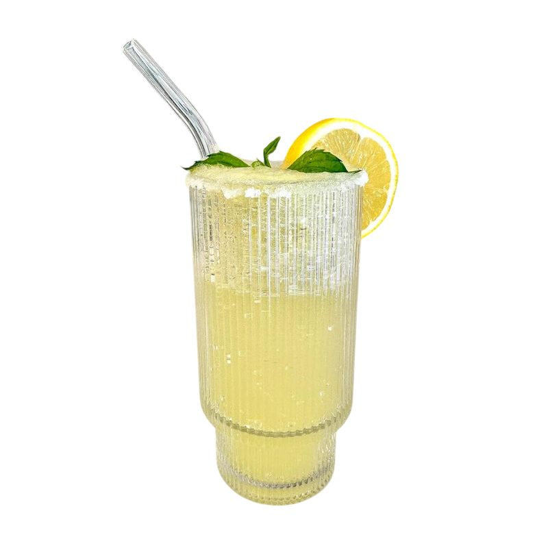 INSPIRA - Vaso Acanalado de Vidrio con Sorbete y Tapa de Bambú  de 500 ml