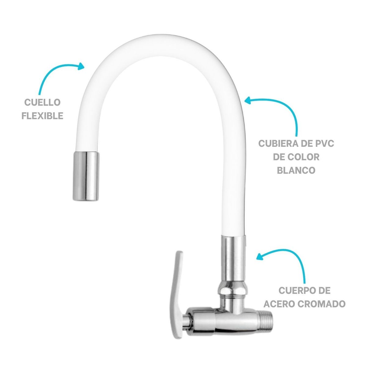 GENERICO - Llave de lavadero pared pico de ganso blanco C&A 126255