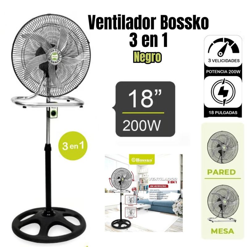 BOSSKO - Ventilador Bossko de 18" metal de 5 Aspas 200W  BK-8219/NG